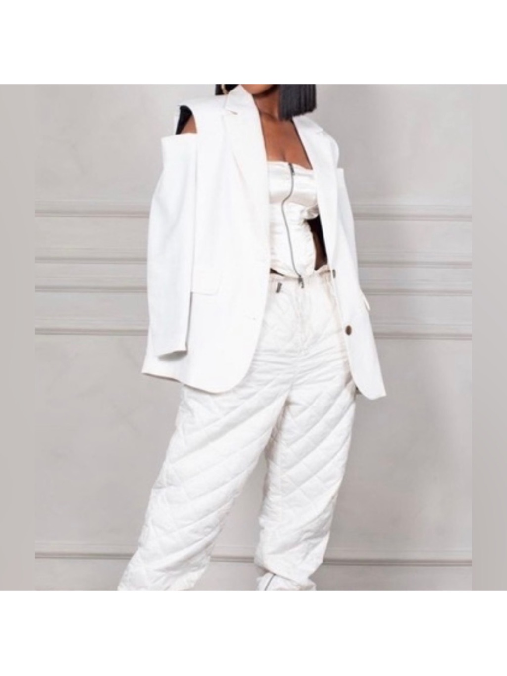 Nwt/ Future Collective By Kahlana Barfield Brown Shoulder Cut-Out Blazer (Cream) — image 4 of 4